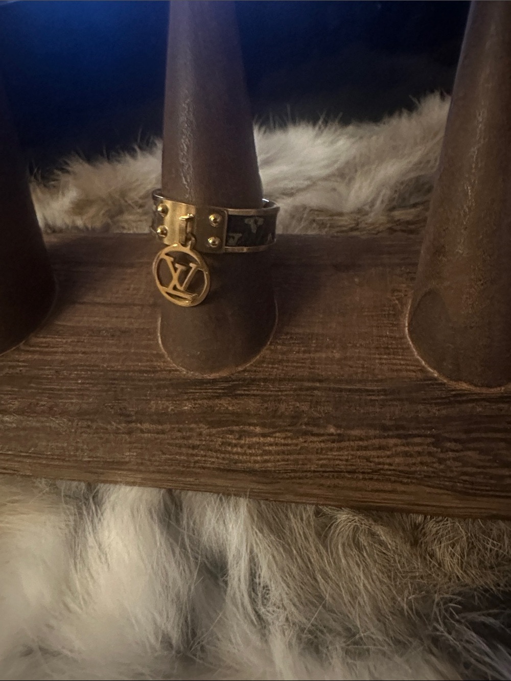 LSJ Vuitton-inspired Brown and Gold Charm Leather Ring